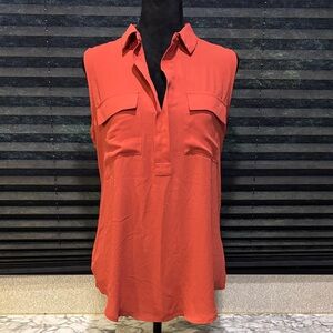LOFT Ann Taylor Women’s Rust Red Collared Sleeveless Open Neck Camp Shirt SZ Med